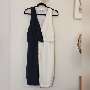 Elizabeth & James Avanel Silk Black & White Colorblock V-neck Dress-Size 8